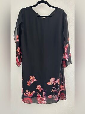 Grace Karin Black Midi Dress with Pink Floral Trim